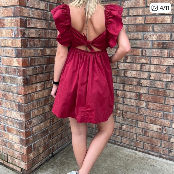 MAKK / Day + Moon Tie-Back Ruffle Crimson Mini Dress NWT size M - Picture 4 of 6